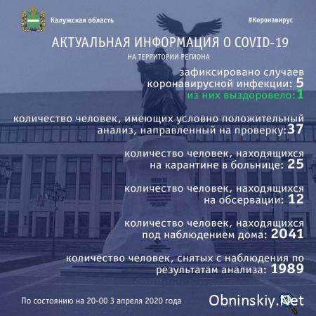 Количество заболевших коронавирусом в Калужской области 03.04.2020