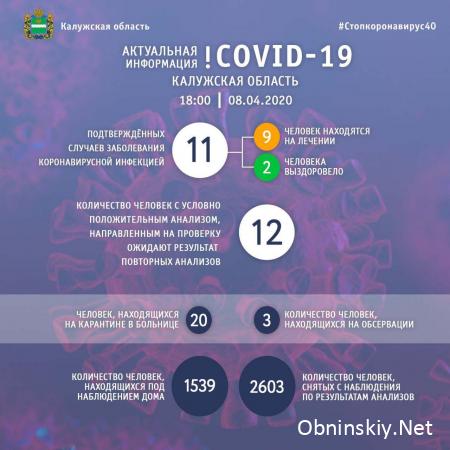 Количество заболевших коронавирусом в Калужской области 08.04.2020