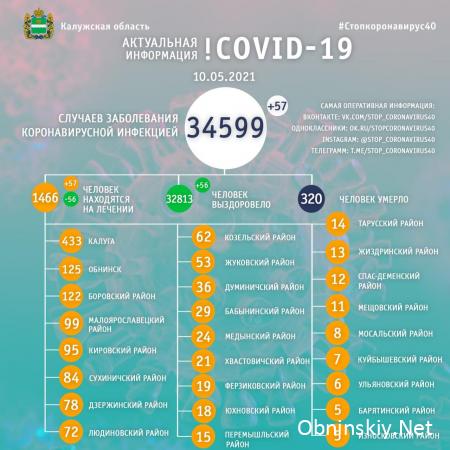 Количество заболевших коронавирусом в Калужской области 10.05.2021
