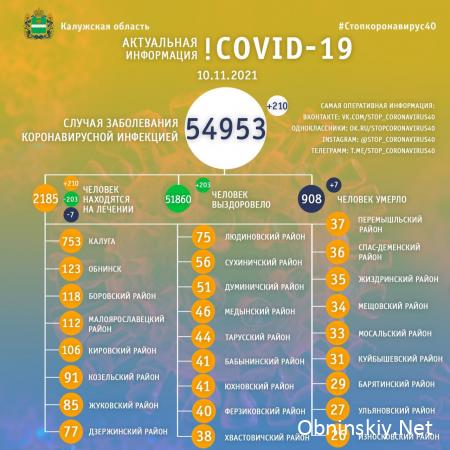 Количество заболевших коронавирусом в Калужской области 10.11.2021