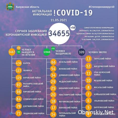 Количество заболевших коронавирусом в Калужской области 11.05.2021