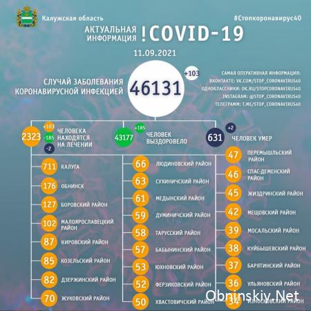 Количество заболевших коронавирусом в Калужской области 11.09.2021