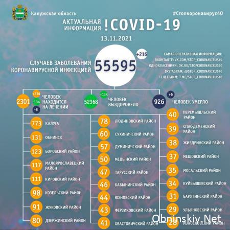 Количество заболевших коронавирусом в Калужской области 13.11.2021