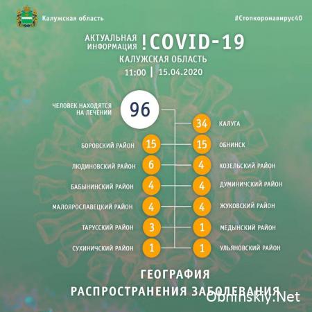 Количество заболевших коронавирусом в Калужской области 15.04.2020