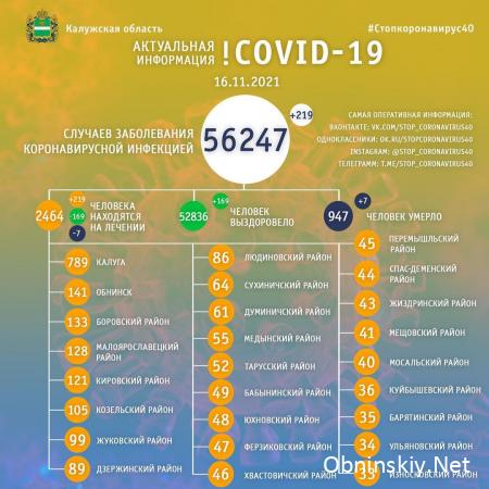 Количество заболевших коронавирусом в Калужской области 16.11.2021