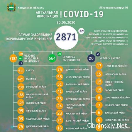 Количество заболевших коронавирусом в Калужской области 20.05.2020