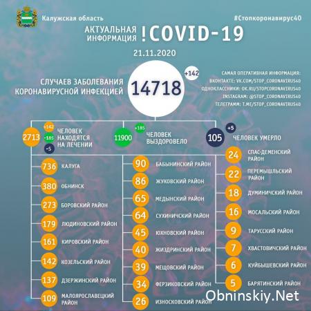 Количество заболевших коронавирусом в Калужской области 21.11.2020