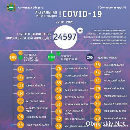 Количество заболевших коронавирусом в Калужской области 22.01.2021