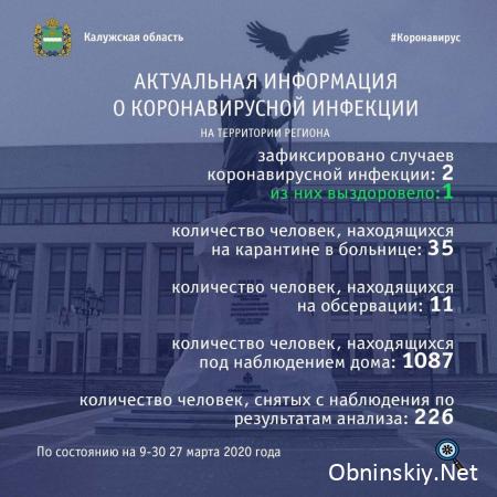Количество заболевших коронавирусом в Калужской области 27.03.2020
