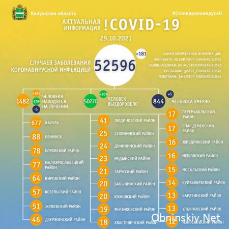 Количество заболевших коронавирусом в Калужской области 29.10.2021