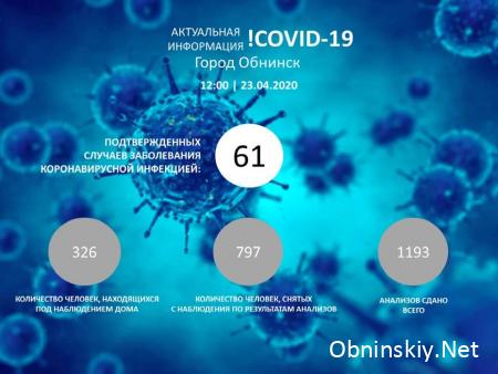 Количество заболевших коронавирусом в Обнинске 23.04.2020 г.